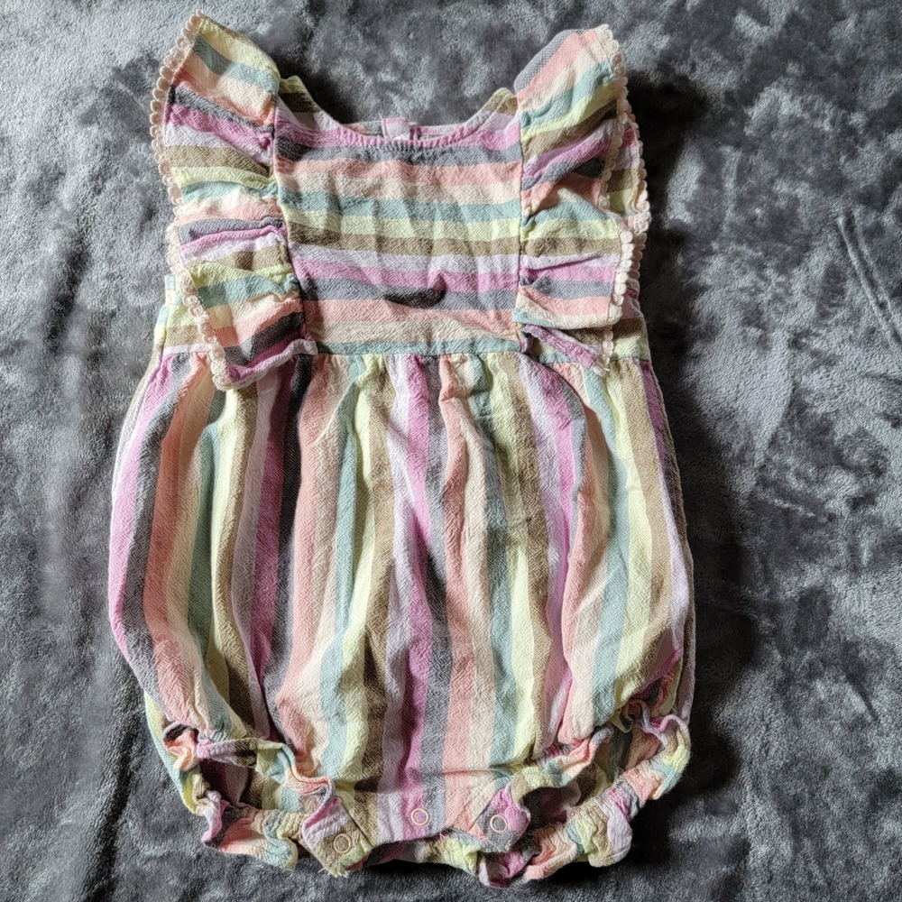 Cat & Jack Romper Kids 18M Multi-Color Excellent Striped Ruffle Sleeveless 740
